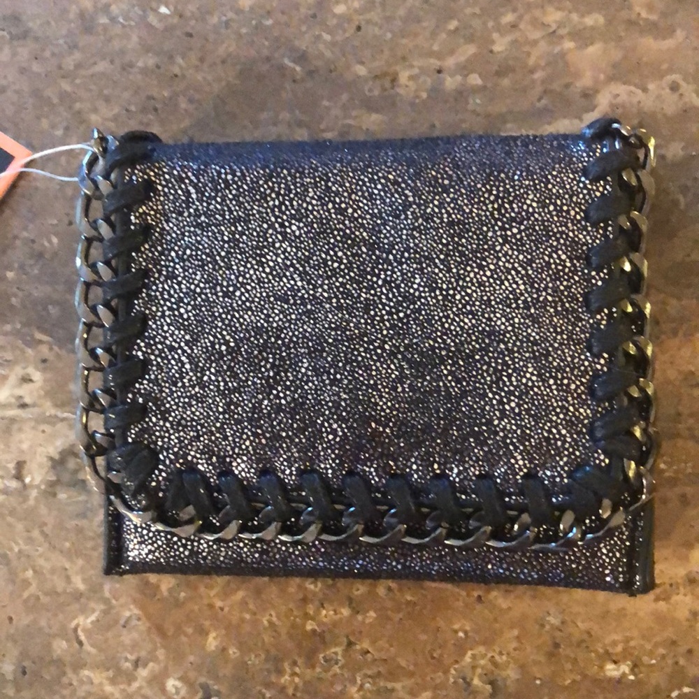 NWT small faux suede wallet with chain design!